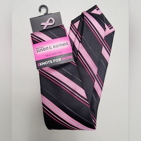 Susan G. Komen Breast Cancer Men's Stripe Tie & Lapel Pin Set - Picture 1 of 2